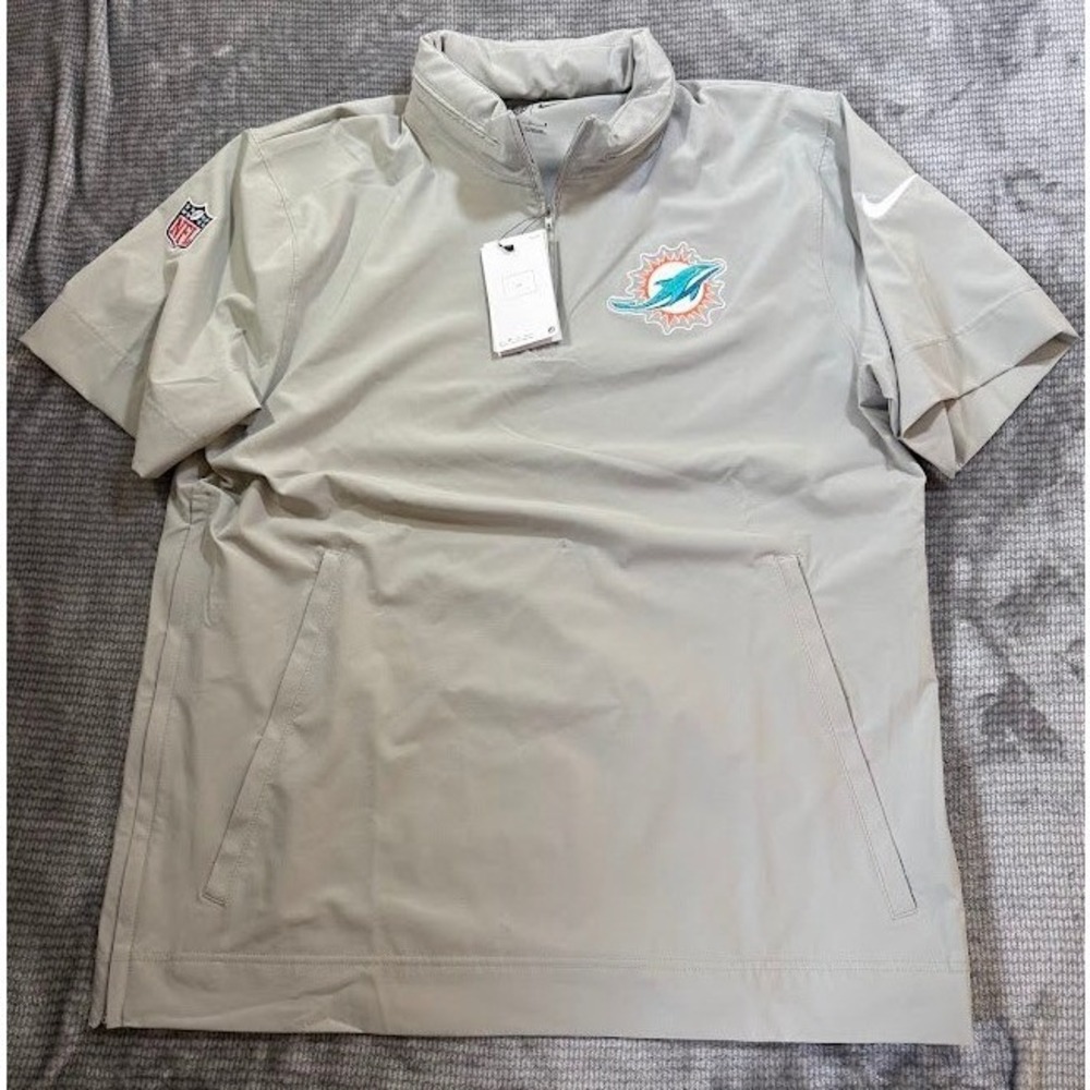 Nike NFL Miami Dolphins Mens Grey Short Sleeve Quarter Zip Windbreaker Large NEW